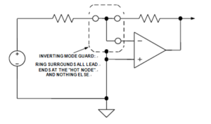 Inverting Mode Guard Encloses All Op Amp Inverting Input