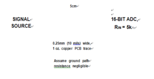 Ohm law predicts greater than 1 LSB of error due to drop in PCB conductor