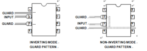 PCB Guard Patterns for Inverting and Noninverting Mode Op Amps Using Eight Pin MINI-DIP (N) Package