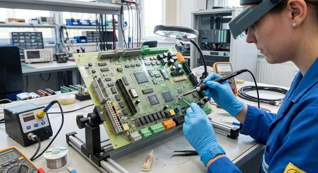 Найпоширенішою помилкою під час зворотного проєктування PCB обладнання PLC є розгляд плати як повністю автономного модуля. Насправді це не так. Об’єднавча плата (backplane) передає адресні лінії, лінії даних, сигнали chip select і сигнали handshake, які спільно використовуються всіма слотами, а поведінка плати залежить від того, як ці сигнали декодуються. Плата, у якої контакт chip-select виглядає непідключеним, зазвичай використовує логіку декодування в модулі CPU. Проєкт відновлення плати PLC повинен чітко документувати інтерфейс bus: найменування сигналів, трансивери bus, послідовну термінацію, декодування адрес для кожної плати та будь-які перемички або налаштування ідентифікації слота. Правильний аналіз однієї плати не означає правильне відновлення всієї системи.