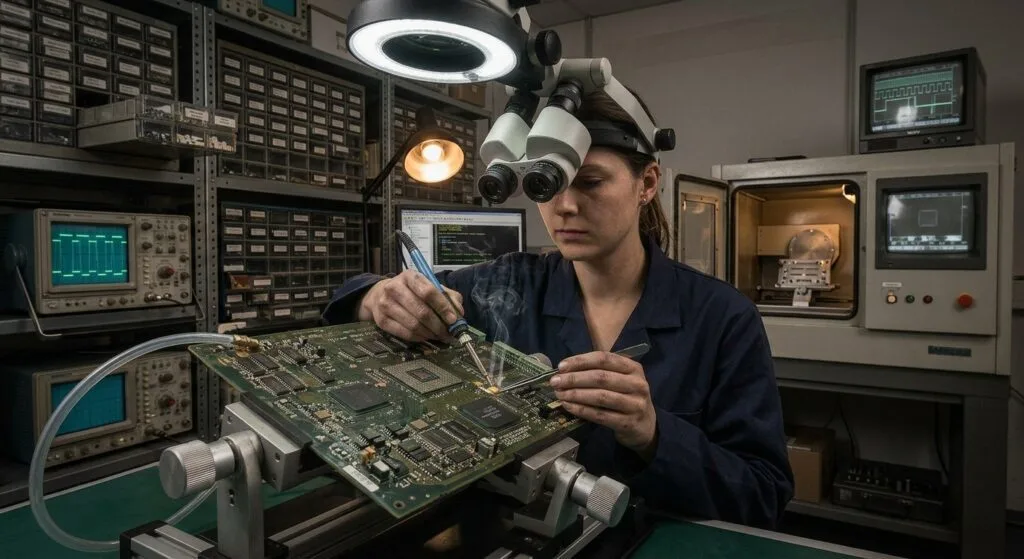 Najczęstszym błędem podczas inżynierii odwrotnej PCB sprzętu PLC jest traktowanie karty jako niezależnego, samodzielnego modułu. Tak jednak nie jest. Płyta tylna (backplane) przenosi linie adresowe, linie danych, sygnały chip select oraz sygnały handshake współdzielone przez wszystkie gniazda, a działanie karty zależy od sposobu ich dekodowania. Karta, której pin chip-select wygląda na niepodłączony, zazwyczaj wykorzystuje logikę dekodowania znajdującą się w module CPU. Projekt odzyskiwania płytki drukowanej PLC powinien dokładnie dokumentować interfejs bus: nazwy sygnałów, transceivery bus, terminację szeregową, dekodowanie adresów dla każdej karty oraz wszelkie połączenia identyfikacji slotu. Poprawne odtworzenie jednej karty nie oznacza jeszcze poprawnego odtworzenia całego systemu.